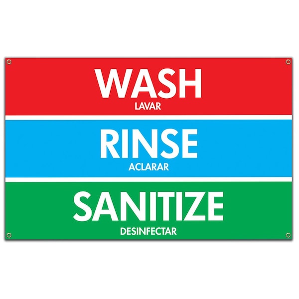 Signmission Flu Notice Sign, Wash Rinse Sanitize Signs, 60 in Banner, 10" W, 14" L, Wash Rinse Sanitize Signs OS-NS-B-60-25590 - main